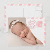 Faire-part Carte postale d'annonce de naissance de bébé fille (Devant / Derrière)