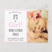 Faire-part Carte postale d'annonce de naissance de fille phot (Devant)
