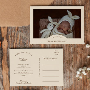 Faire-part Carte postale d'annonce de naissance photo minimal