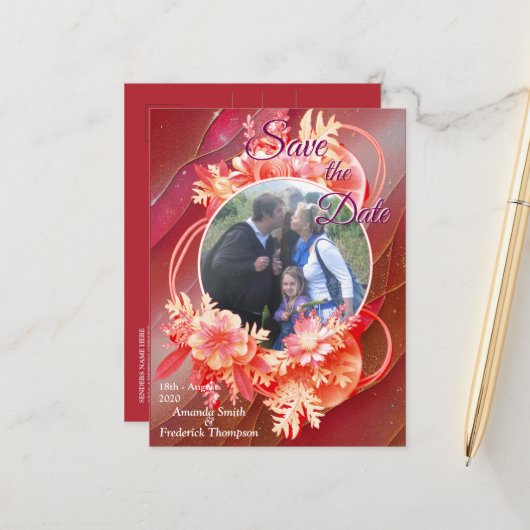 Faire-part Carte postale d'annonce Viva Magenta (Devant/Arrière en situation)