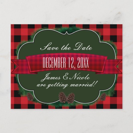 Faire-part Carte postale de campagne rustique à carreaux roug (Devant)