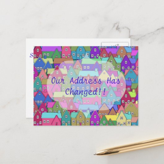 Faire-part Carte postale de changement d'adresse de maisons c (Devant/Arrière en situation)