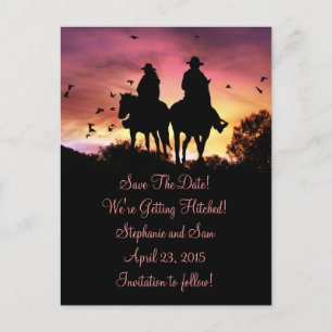 Faire-part Carte postale de Cowgirl et Cowboy à cheval pour a