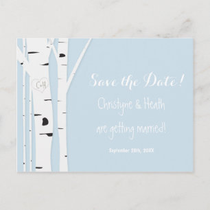 Faire-part Carte postale de date de sauvegarde bleue d'arbre 