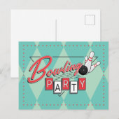 Faire-part Carte postale de fête Bowling Retro Logo (Devant / Derrière)
