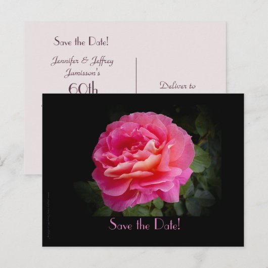 Faire-part Carte postale de fête du 60e anniversaire Rose (Devant / Derrière)