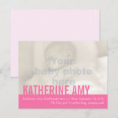 Faire-part Carte postale de la petite fille moderne rose (Devant / Derrière)