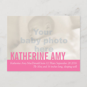 Faire-part Carte postale de la petite fille moderne rose