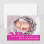 Faire-part Carte postale de la petite fille moderne rose (Devant / Derrière)