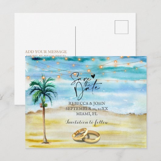 Faire-part Carte postale de mariage à la plage pour annoncer (Devant / Derrière)