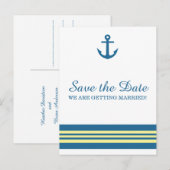 Faire-part Carte postale de mariage à thème nautique avec anc (Devant / Derrière)