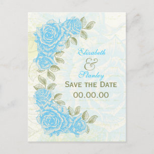 Faire-part Carte postale de mariage aux roses bleues vintage 