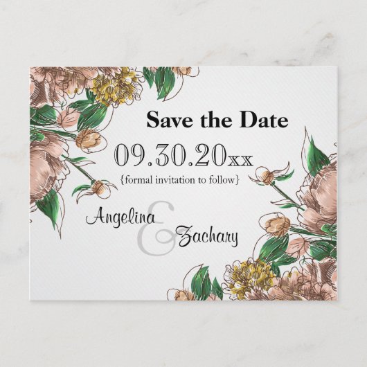 Faire-part Carte Postale de Mariage "Blush Floral" pour Annon (Devant)