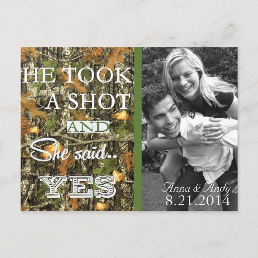 Faire-part Carte postale de mariage Camo Rustic Leaves Save T (Devant)