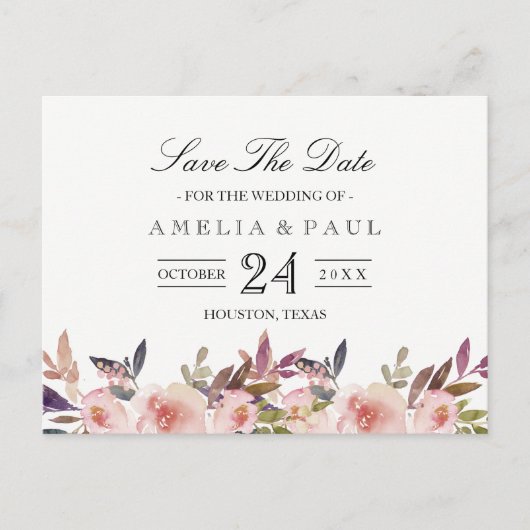 Faire-part Carte postale de mariage Fleurs de Pivoines Roses  (Devant)