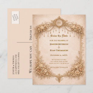Faire-part Carte postale de mariage gothique en ivoire pour a