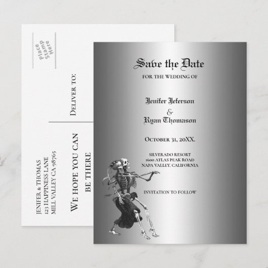 Faire-part Carte postale de mariage gothique Halloween "save (Devant / Derrière)