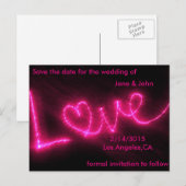 Faire-part carte postale de mariage néon rose save the date (Devant / Derrière)