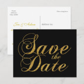 Faire-part Carte postale de mariage noire avec feuille d'or S (Devant / Derrière)