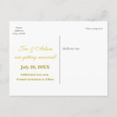 Faire-part Carte postale de mariage noire avec feuille d'or S (Dos)