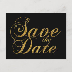 Faire-part Carte postale de mariage noire en feuille d'or SAV