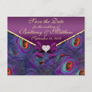 Faire-part Carte Postale de Mariage Paon Violet Prune