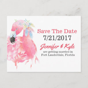 Faire-part Carte postale de mariage Ping Flamingo Save The Da