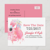 Faire-part Carte postale de mariage Ping Flamingo Save The Da (Devant / Derrière)