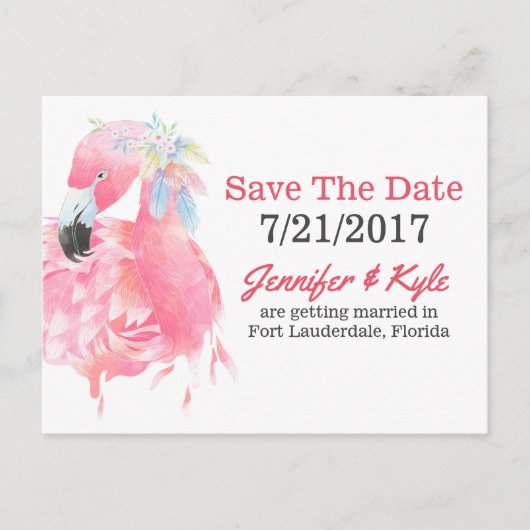 Faire-part Carte postale de mariage Ping Flamingo Save The Da (Devant)