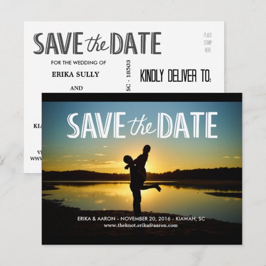 Faire-part Carte postale de mariage 'Romantic Save the Date' (Devant / Derrière)