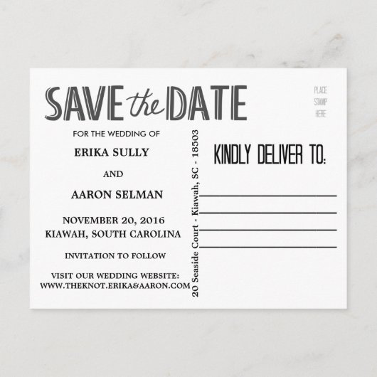 Faire-part Carte postale de mariage 'Romantic Save the Date' (Dos)