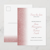 Faire-part Carte postale de mariage Rose Gold Glitter Save Th (Devant / Derrière)