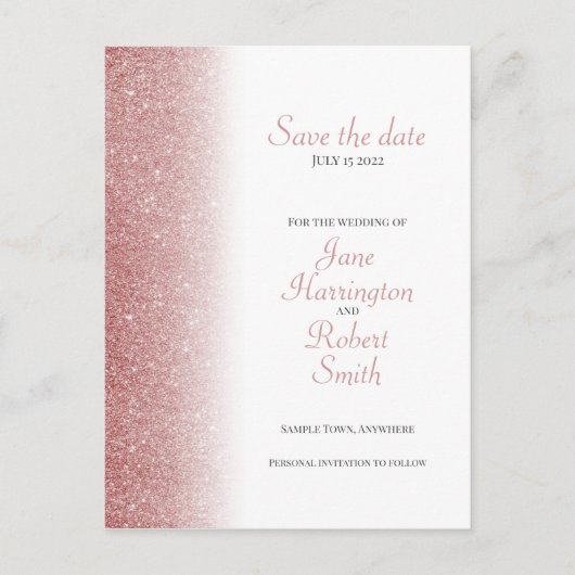 Faire-part Carte postale de mariage Rose Gold Glitter Save Th (Devant)