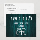Faire-part Carte postale de mariage rustique sarcelle Save Th (Devant / Derrière)