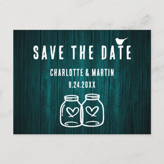 Faire-part Carte postale de mariage rustique sarcelle Save Th (Devant)