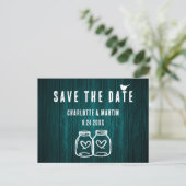 Faire-part Carte postale de mariage rustique sarcelle Save Th (Debout devant)