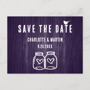 Faire-part Carte postale de mariage rustique violet pour anno