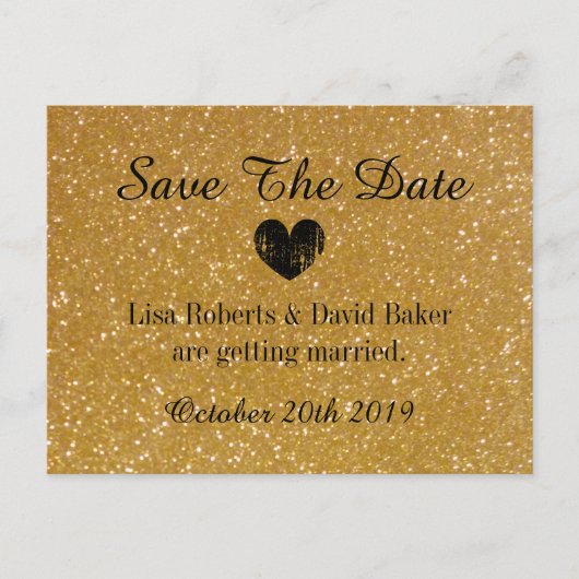 Faire-part Carte postale de mariage 'Save the date' à paillet (Devant)