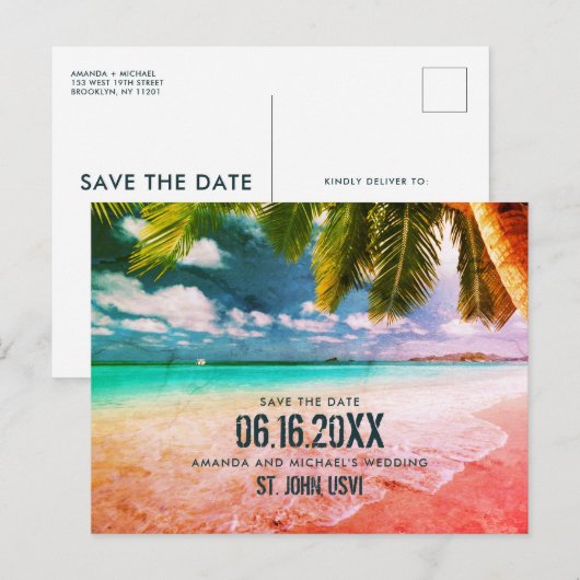 Faire-part Carte postale de mariage tropical à USVI (Devant / Derrière)