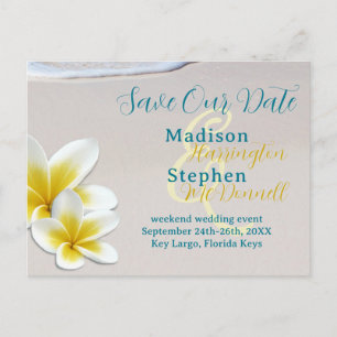 Faire-part Carte postale de mariage tropical sur sable de pla