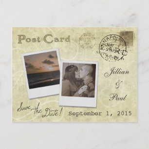 Faire-part Carte postale de mariage vintage "Sauver la date"