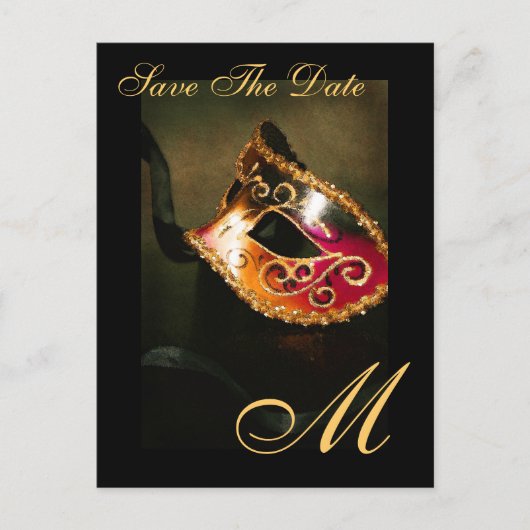 Faire-part Carte postale de masque de mascarade à monogramme (Devant)
