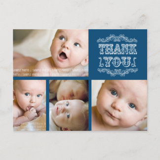 Faire-part Carte postale de Merci de bébé photo vintage Navy