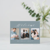 Faire-part carte postale de naissance bleu multi-photo (Debout devant)