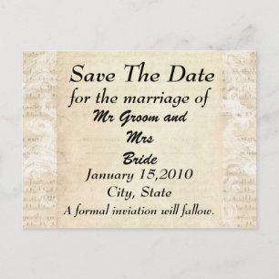 Faire-part Carte postale de partition musicale antique Sauver