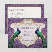 Faire-part Carte postale de préavis de mariage Royal Peacock  (Devant / Derrière)