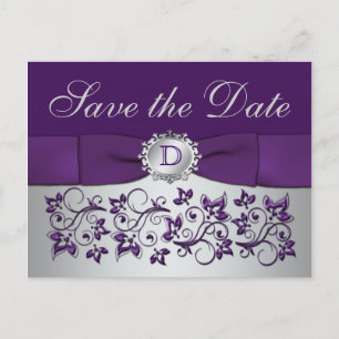 Faire-part Carte postale de préavis de monogramme Fleurs Viol