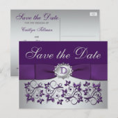 Faire-part Carte postale de préavis de monogramme Fleurs Viol (Devant / Derrière)