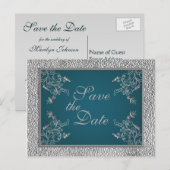 Faire-part Carte postale de sauvegarde à la date en sarcelle  (Devant / Derrière)