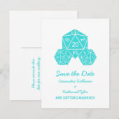 Faire-part Carte postale de sauvegarde de date Aqua D20 Dice (Devant / Derrière)